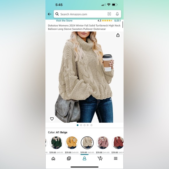 Amazon Women’s Cream Turtle Neck Sweater Size Medium - Picture 2 of 2